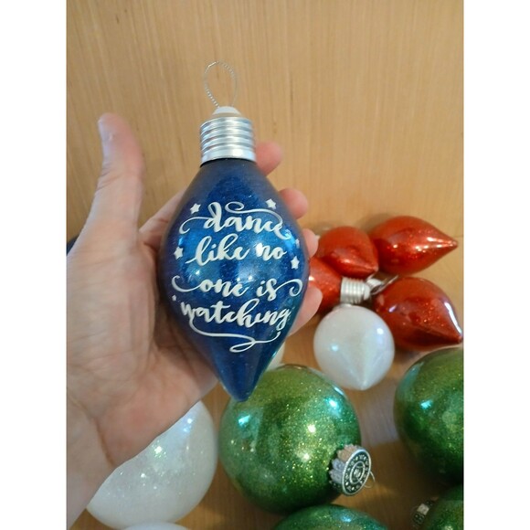 Christmas Lightbulb Shape & Round Ornaments Set of 24 Large Plastic with Glitter - Picture 7 of 11